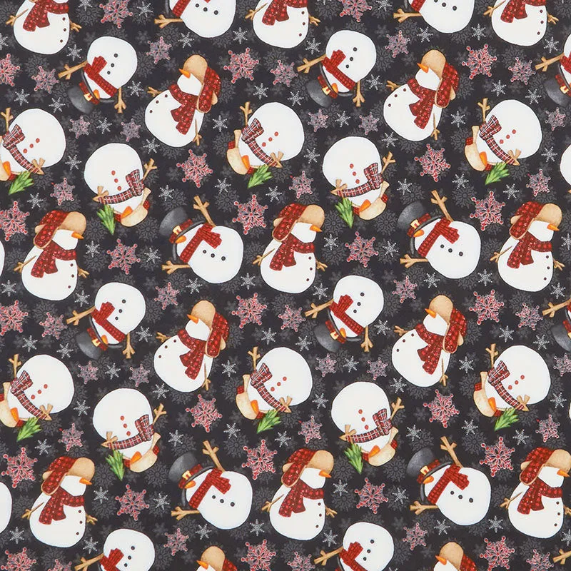 Timber Gnomies - Tossed Snowmen Black Yardage