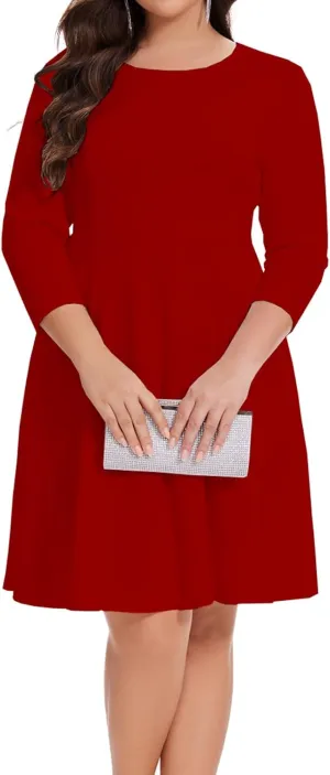 Women's Casual 2025 Fall Flowy Trendy Maxi Dress Crew Neck Draped Loose Swing Pleated Dresses with Pockets