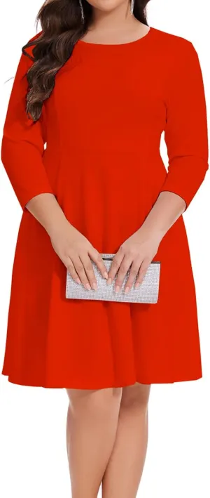 Women's Casual 2025 Fall Flowy Trendy Maxi Dress Crew Neck Draped Loose Swing Pleated Dresses with Pockets