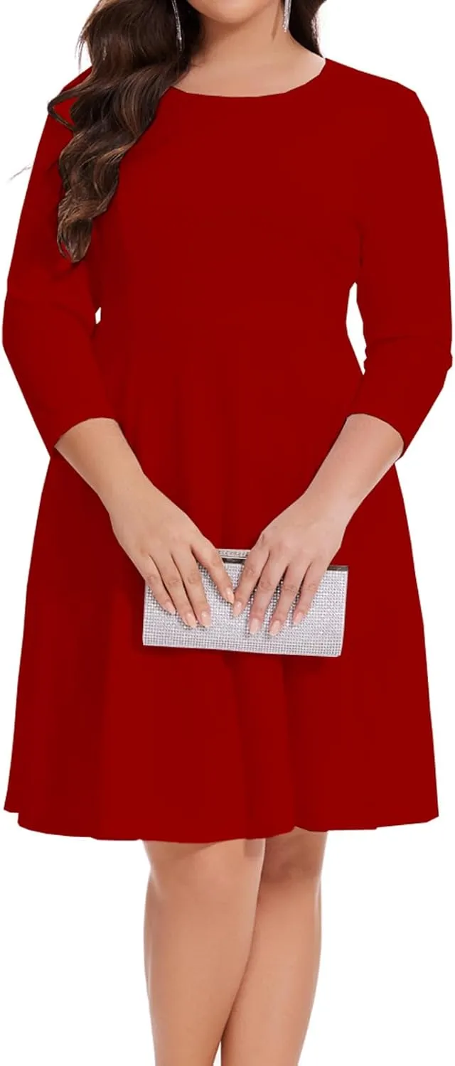 Women's Casual 2025 Fall Flowy Trendy Maxi Dress Crew Neck Draped Loose Swing Pleated Dresses with Pockets