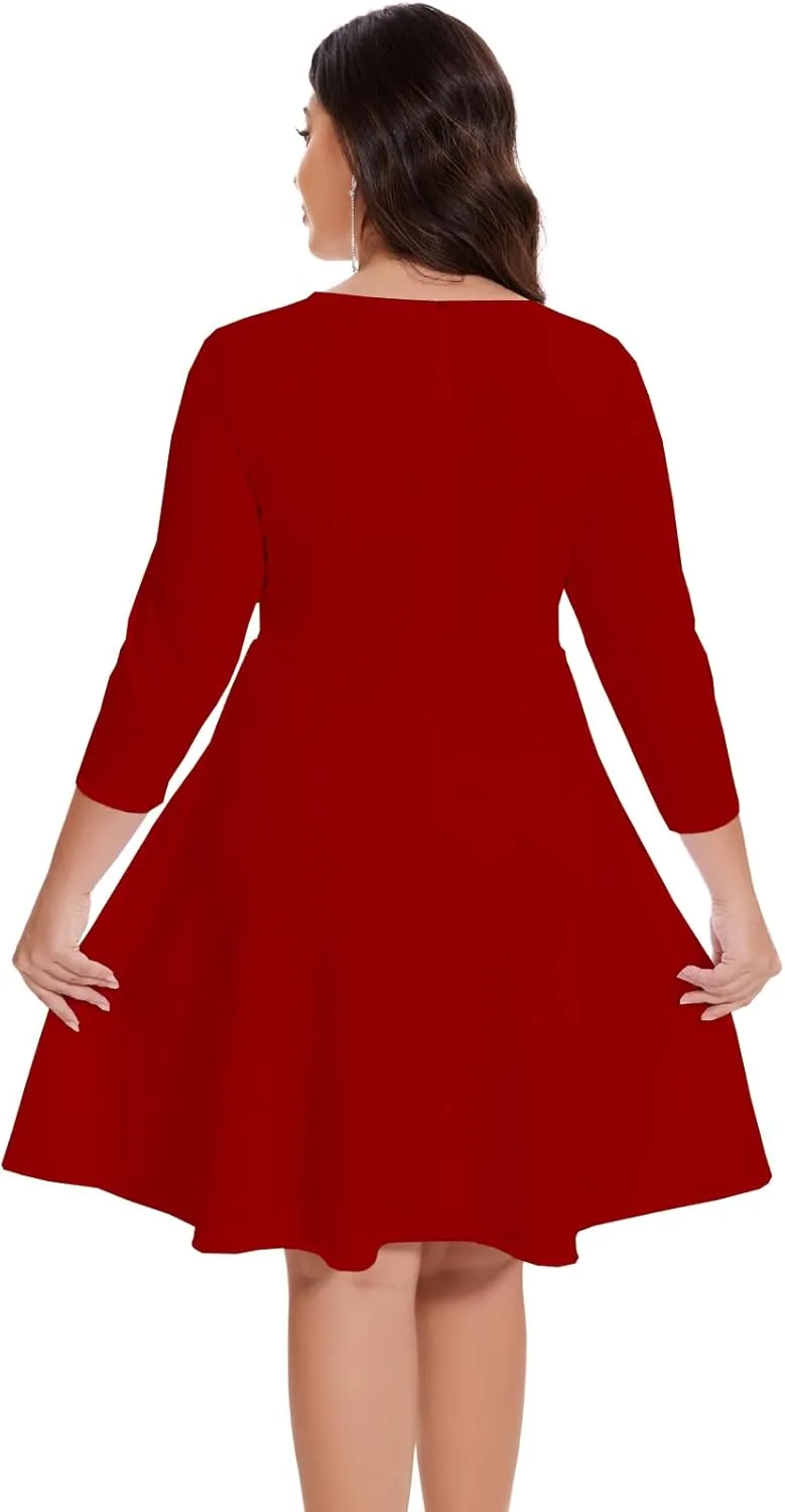 Women's Casual 2025 Fall Flowy Trendy Maxi Dress Crew Neck Draped Loose Swing Pleated Dresses with Pockets