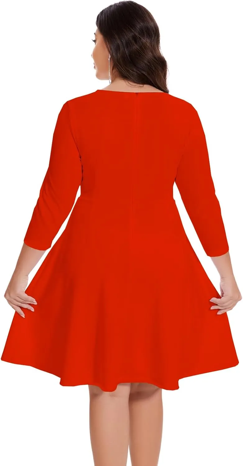 Women's Casual 2025 Fall Flowy Trendy Maxi Dress Crew Neck Draped Loose Swing Pleated Dresses with Pockets