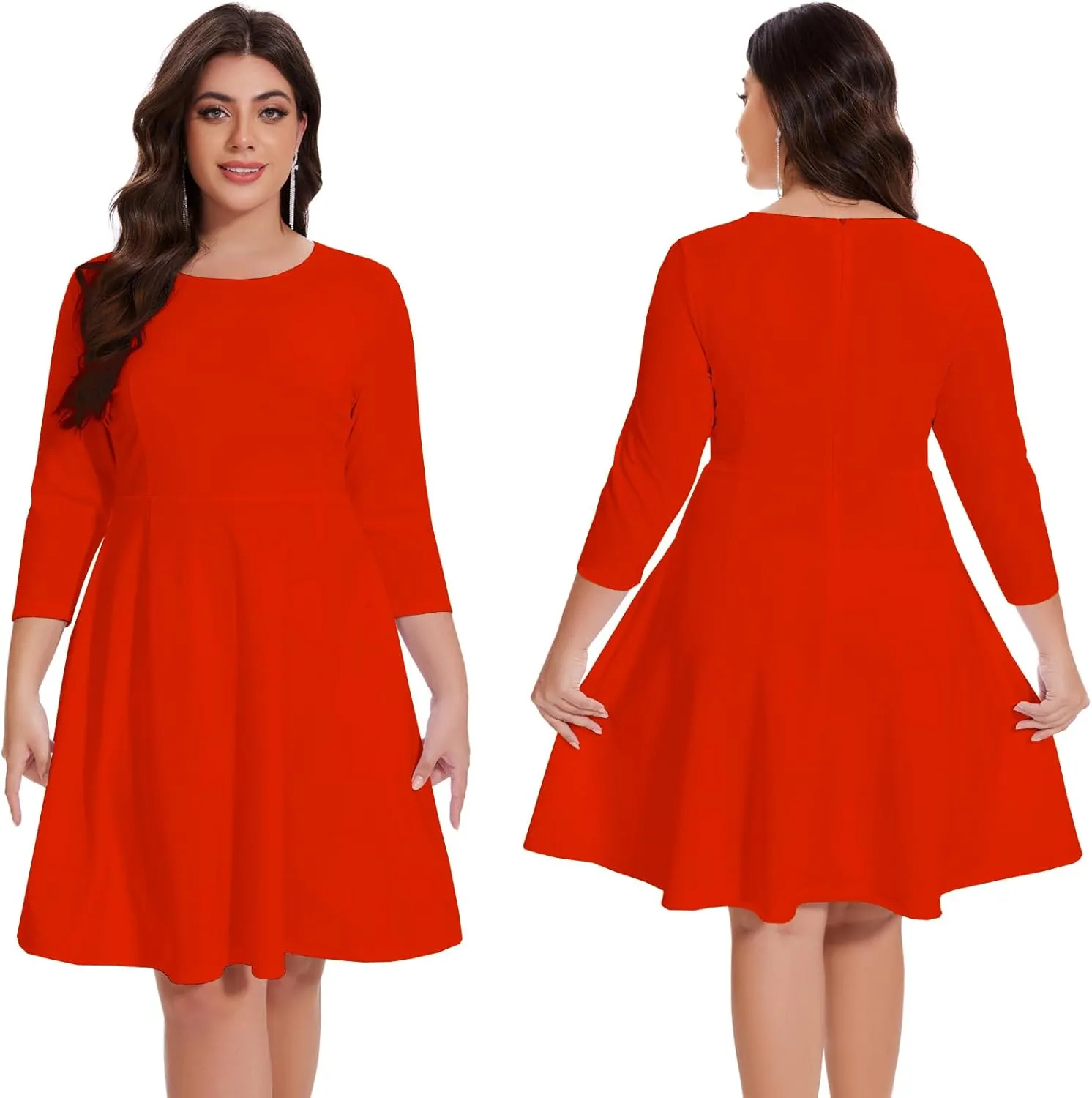Women's Casual 2025 Fall Flowy Trendy Maxi Dress Crew Neck Draped Loose Swing Pleated Dresses with Pockets